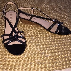 Colin Stuart Black Patent Strappy Low Wedge Sandal